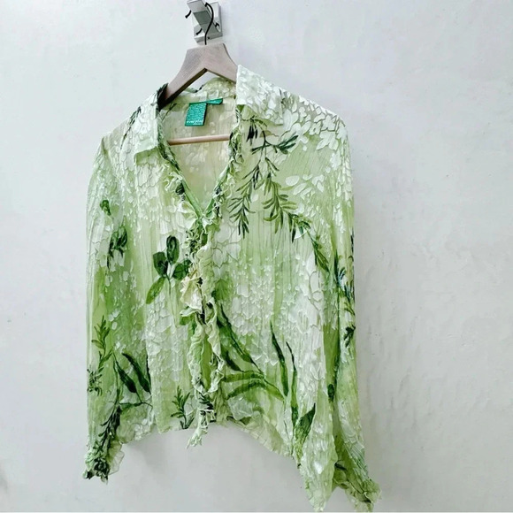 Sheer Pure Silk Y2K Fairy Core Blouse in Keylime Green Medium - Picture 6 of 10